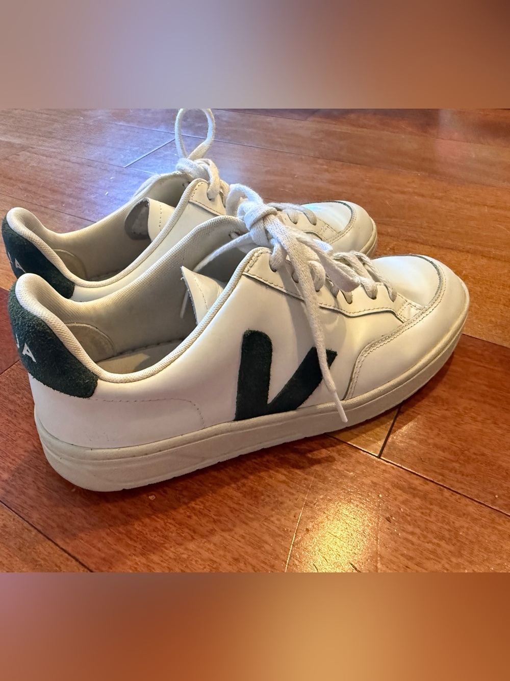 Veja White Sneakers with Dark Green Accents
